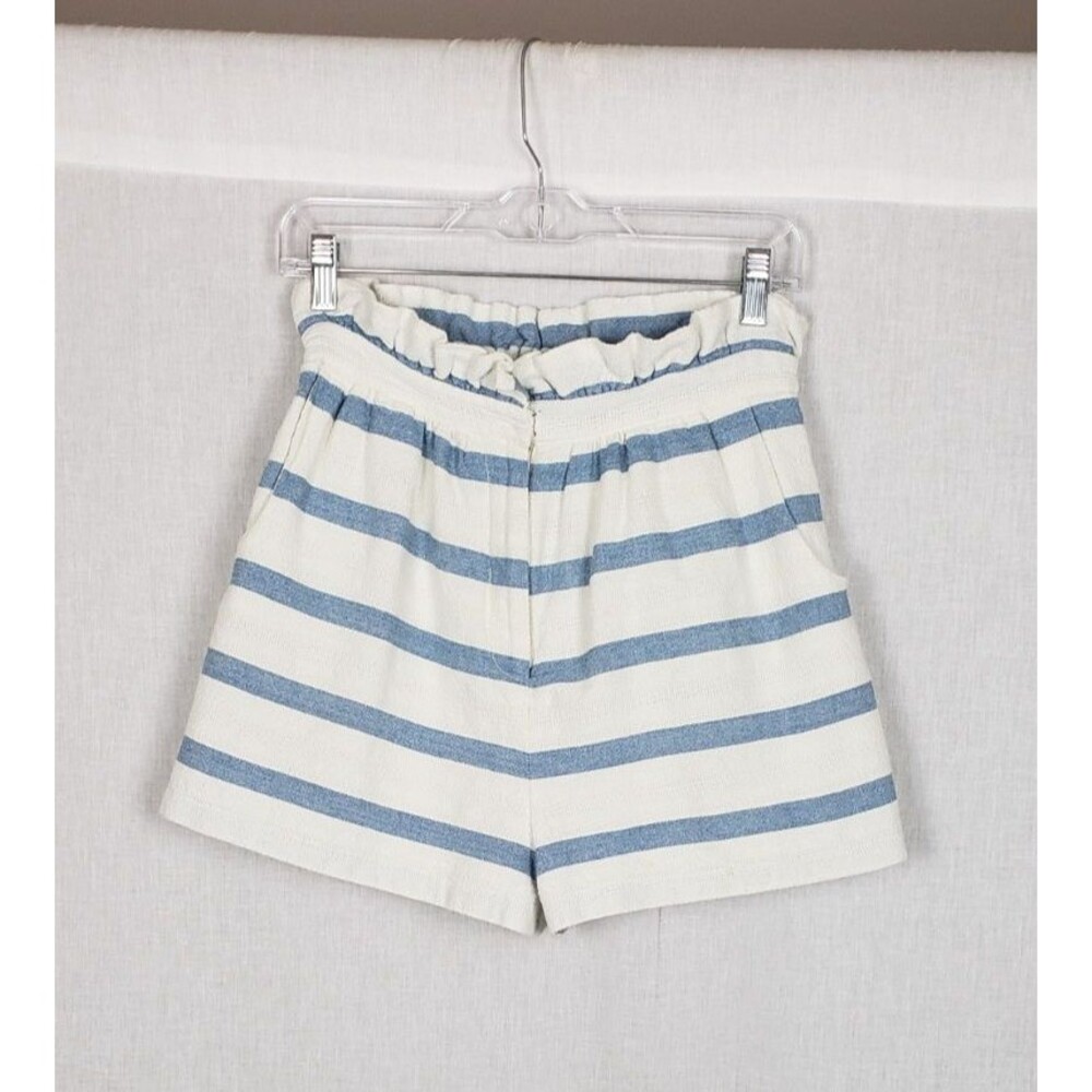 Mara Hoffman‎ Shorts M Ivory Green Striped Paper Bag Waist Casual Summer Coastal